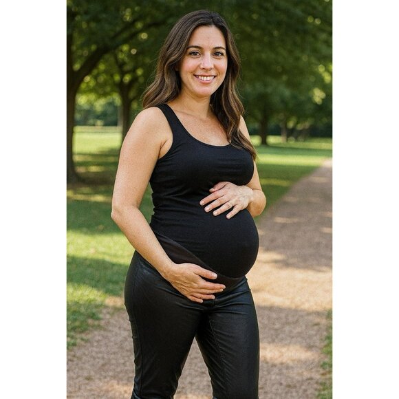 H & M Mama Maternity Womens Size XL Coated Faux Leather Vegan Pants in Black - Picture 1 of 5